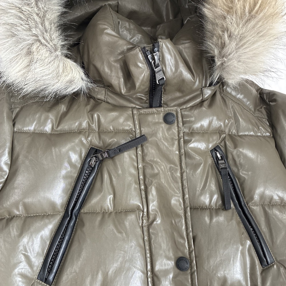Calvin Klein Quilted Puffer Coat Parka Women's XS Green Winter Jacket Warm - Picture 5 of 16